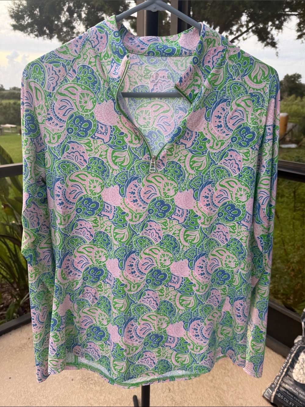Sport Haley Paisley Quarter-Zip Long Sleeve Top in Pink, Green & Blue
